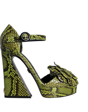 Grünes Exotisches Leder Knöchelriemchen Heels Sandalen Schuhe