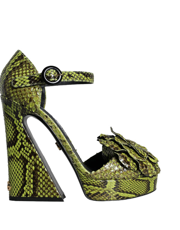 Grünes Exotisches Leder Knöchelriemchen Heels Sandalen Schuhe