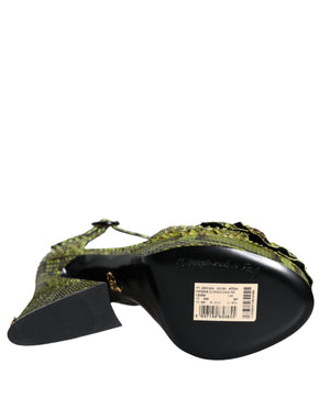 Grünes Exotisches Leder Knöchelriemchen Heels Sandalen Schuhe