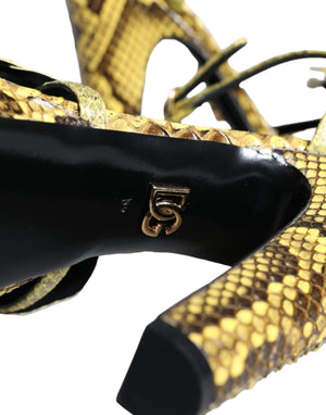 Gelbe Exotische Leder Knöchelriemen Heels Sandalen Schuhe