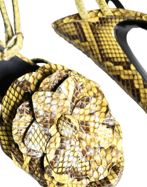 Gelbe Exotische Leder Knöchelriemen Heels Sandalen Schuhe