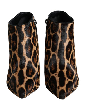 Braun Leopard Kalb Pelz Heels Stiefeletten Schuhe