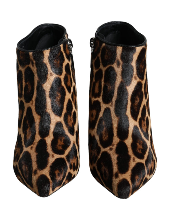 Braun Leopard Kalb Pelz Heels Stiefeletten Schuhe