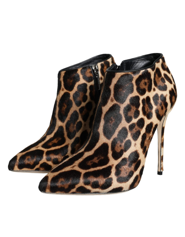 Braun Leopard Kalb Pelz Heels Stiefeletten Schuhe