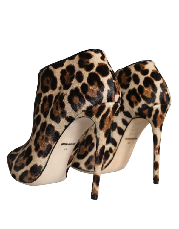 Braun Leopard Kalb Pelz Heels Stiefeletten Schuhe