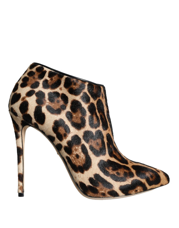 Braun Leopard Kalb Pelz Heels Stiefeletten Schuhe
