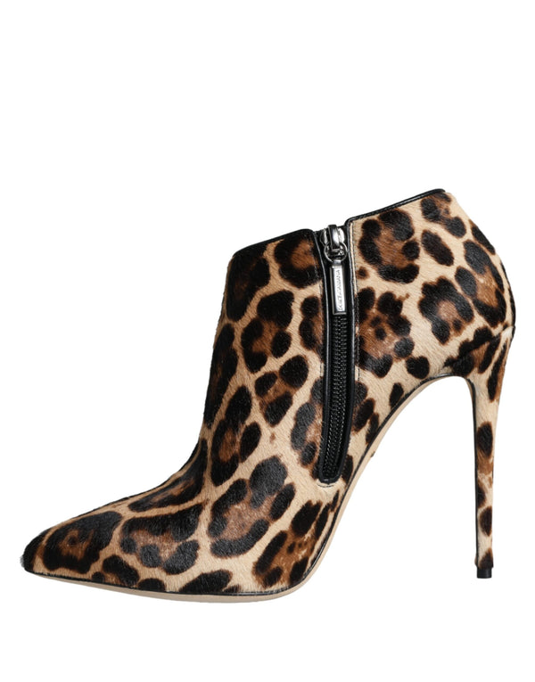 Braun Leopard Kalb Pelz Heels Stiefeletten Schuhe