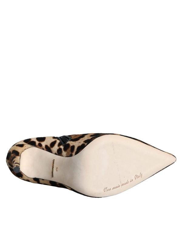 Braun Leopard Kalb Pelz Heels Stiefeletten Schuhe