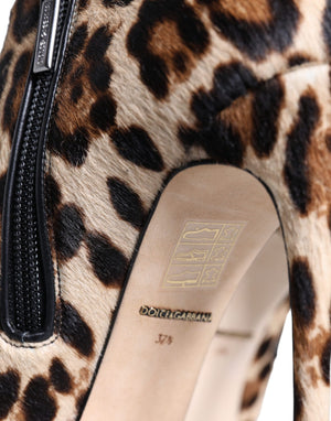 Braun Leopard Kalb Pelz Heels Stiefeletten Schuhe