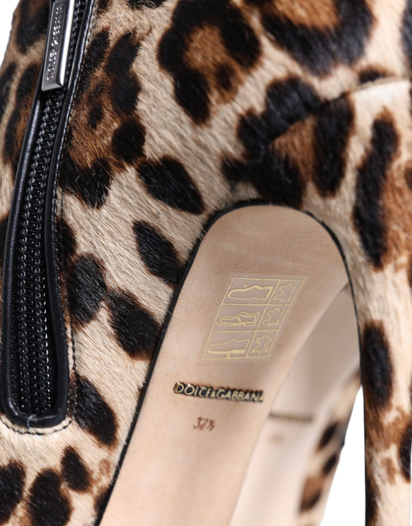 Braun Leopard Kalb Pelz Heels Stiefeletten Schuhe