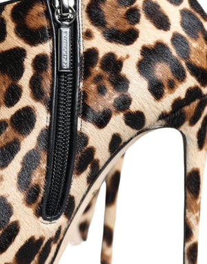 Braun Leopard Kalb Pelz Heels Stiefeletten Schuhe