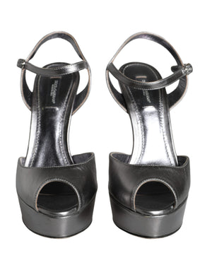 Metallic Silber Leder Keira Plateausandalen Schuhe