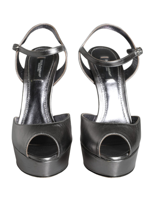 Metallic Silber Leder Keira Plateausandalen Schuhe