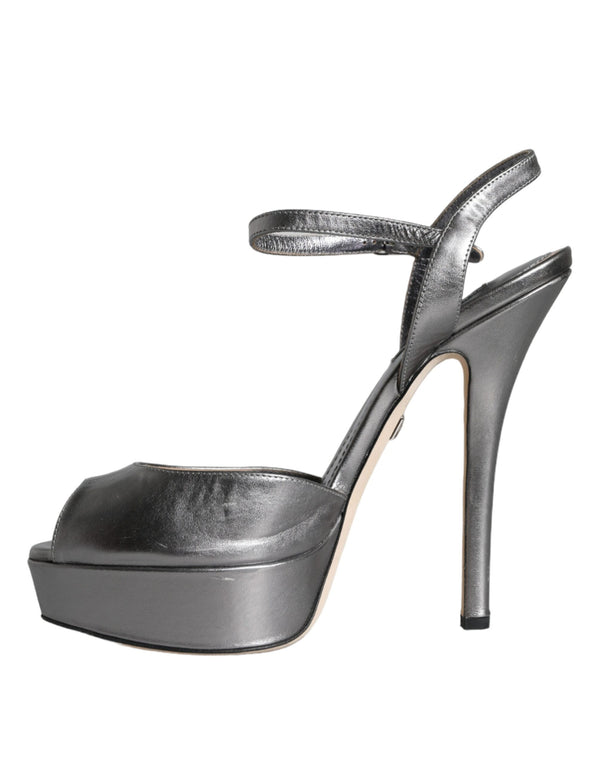 Metallic Silber Leder Keira Plateausandalen Schuhe