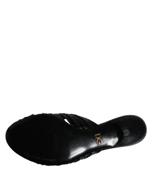 Schwarz Leder Absätze Sandalen Schuhe