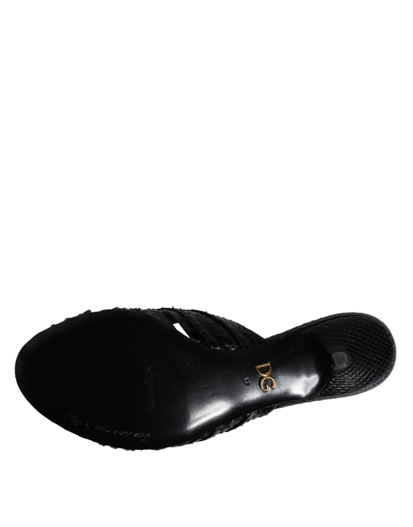 Schwarz Leder Absätze Sandalen Schuhe