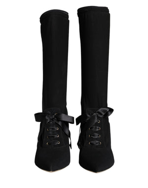 Schwarz Stiletto Heels Mid Calf Stiefel Schuhe