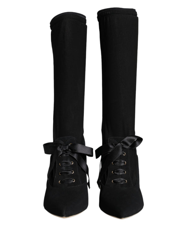 Schwarz Stiletto Heels Mid Calf Stiefel Schuhe