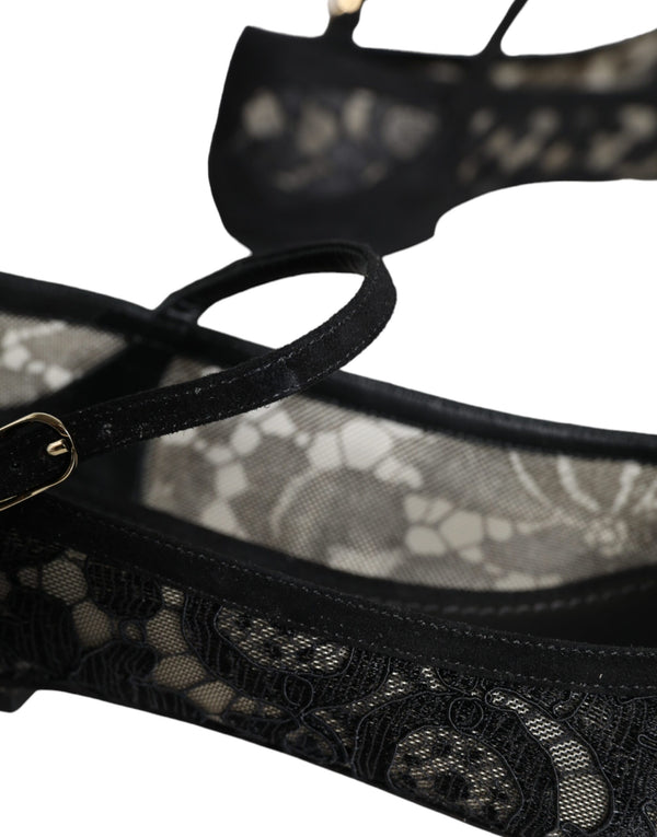 Schwarz Taormina Spitze Bellucci Flats Schuhe