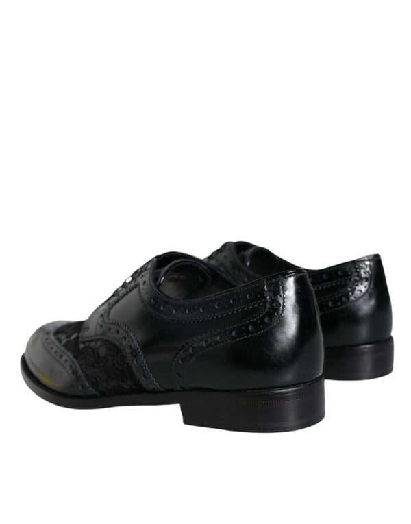 Schwarze Leder Floral Spitze Kleid Formelle Schuhe