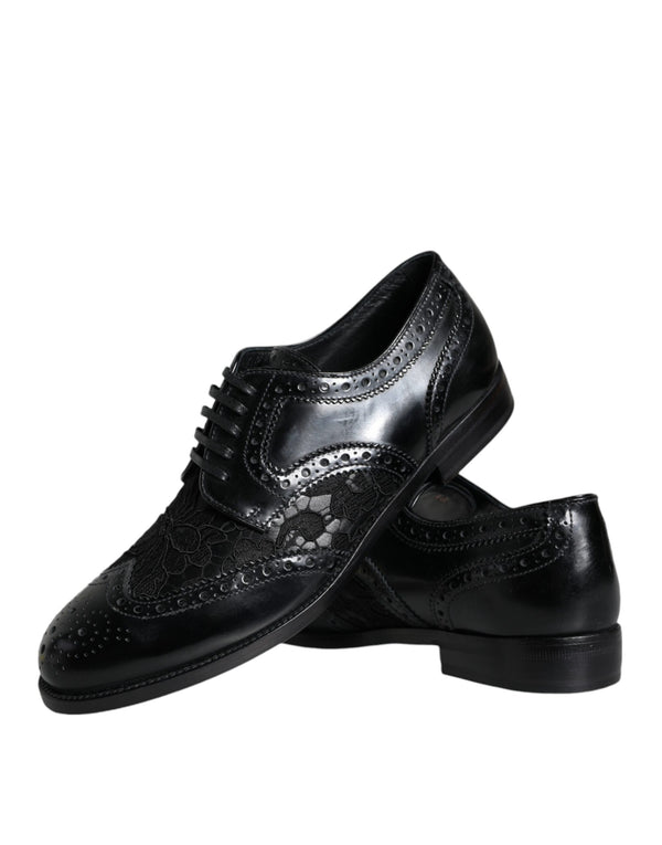 Schwarze Leder Floral Spitze Kleid Formelle Schuhe
