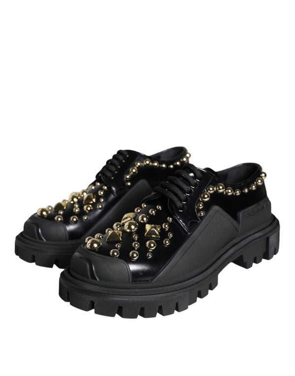 Schwarze Leder Trekking Derby verschönerte Schuhe