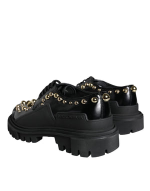 Schwarze Leder Trekking Derby verschönerte Schuhe