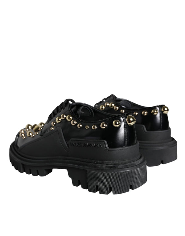 Schwarze Leder Trekking Derby verschönerte Schuhe