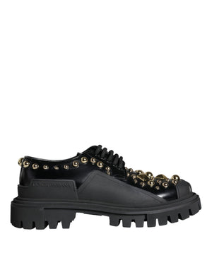 Schwarze Leder Trekking Derby verschönerte Schuhe