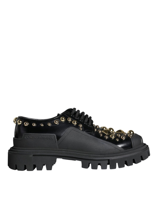 Schwarze Leder Trekking Derby verschönerte Schuhe