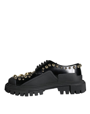 Schwarze Leder Trekking Derby verschönerte Schuhe