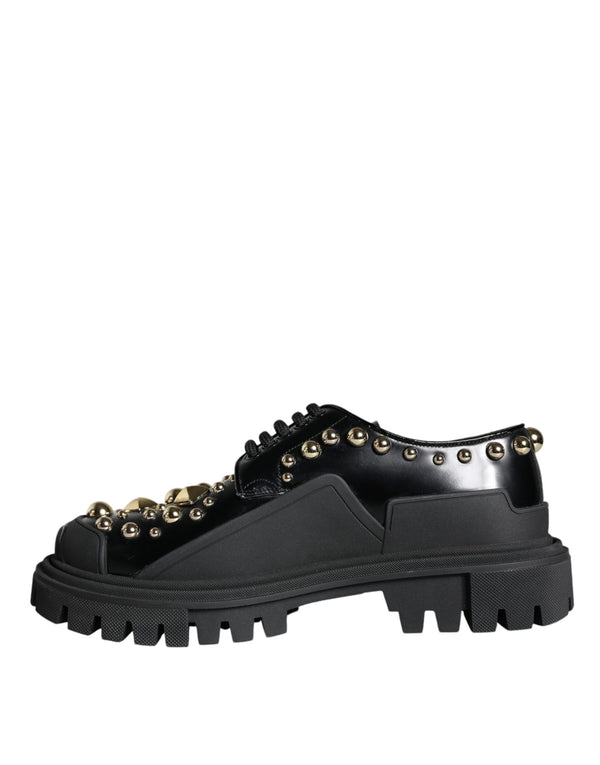 Schwarze Leder Trekking Derby verschönerte Schuhe