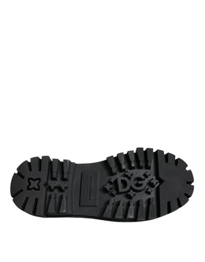 Schwarze Leder Trekking Derby verschönerte Schuhe