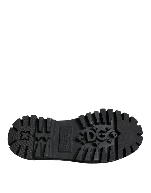 Schwarze Leder Trekking Derby verschönerte Schuhe