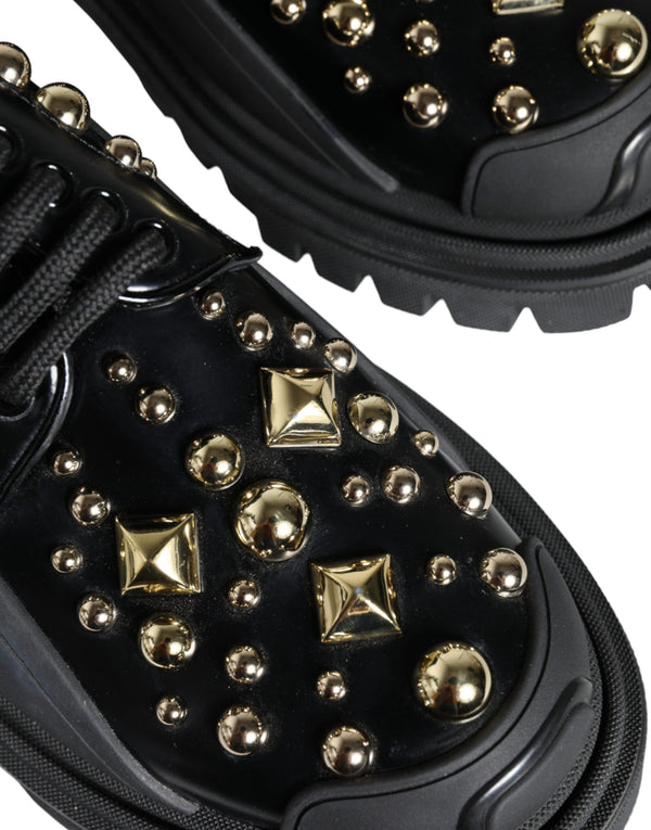 Schwarze Leder Trekking Derby verschönerte Schuhe