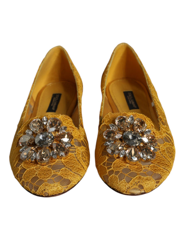 Senf Spitze Kristall Ballett Flats Loafer Schuhe