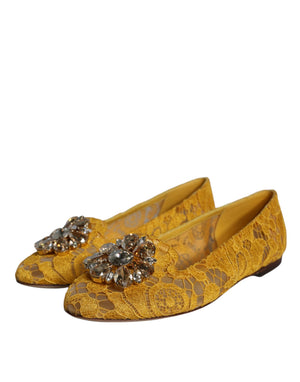 Senf Spitze Kristall Ballett Flats Loafer Schuhe