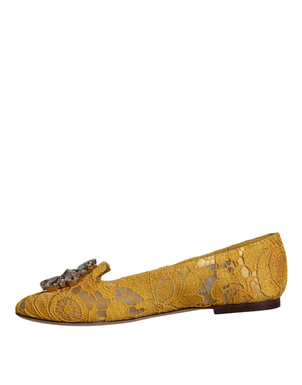 Senf Spitze Kristall Ballett Flats Loafer Schuhe