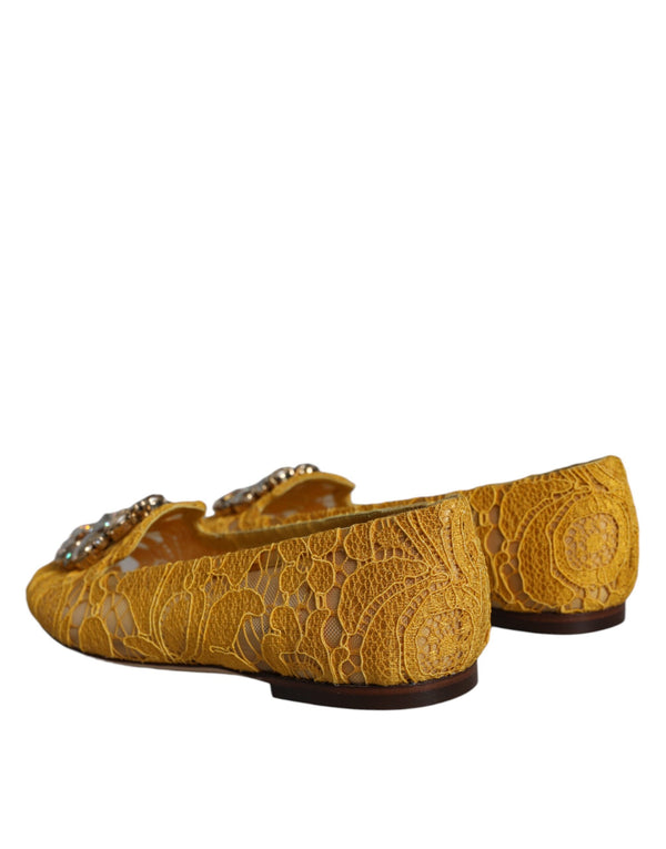 Senf Spitze Kristall Ballett Flats Loafer Schuhe