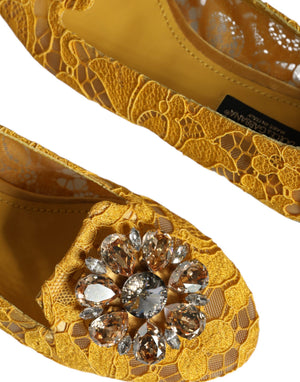 Senf Spitze Kristall Ballett Flats Loafer Schuhe