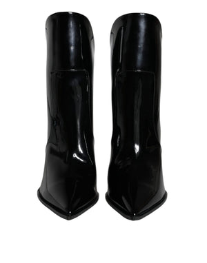 Schwarze Lackleder Spitzenstiefel Schuhe