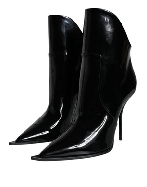 Schwarze Lackleder Spitzenstiefel Schuhe