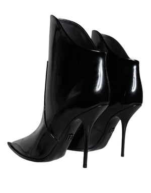 Schwarze Lackleder Spitzenstiefel Schuhe