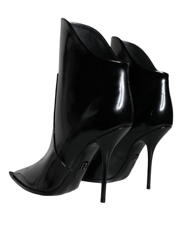Schwarze Lackleder Spitzenstiefel Schuhe