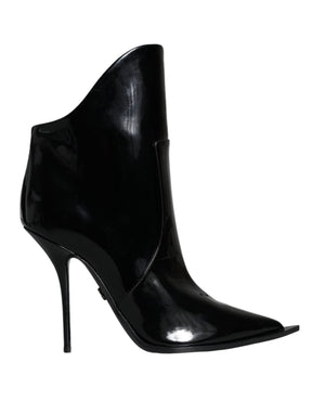 Schwarze Lackleder Spitzenstiefel Schuhe