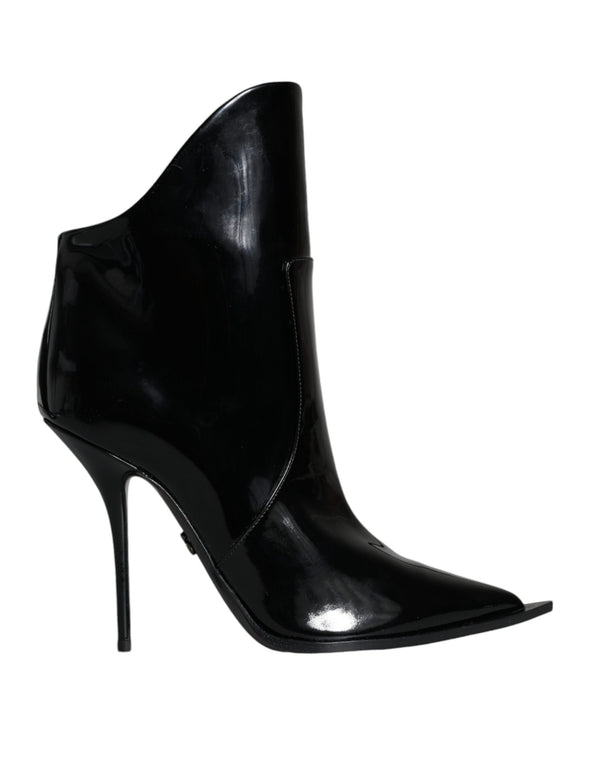 Schwarze Lackleder Spitzenstiefel Schuhe