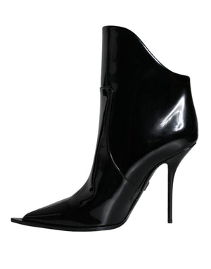 Schwarze Lackleder Spitzenstiefel Schuhe