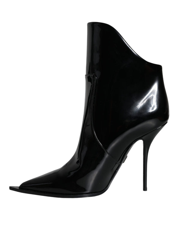 Schwarze Lackleder Spitzenstiefel Schuhe