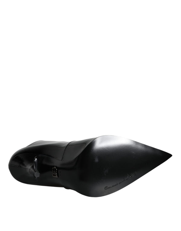 Schwarze Lackleder Spitzenstiefel Schuhe