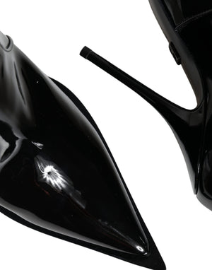 Schwarze Lackleder Spitzenstiefel Schuhe